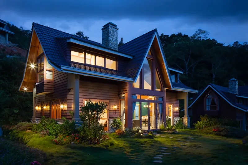 Detached family home at dusk in a residential neighbourhood